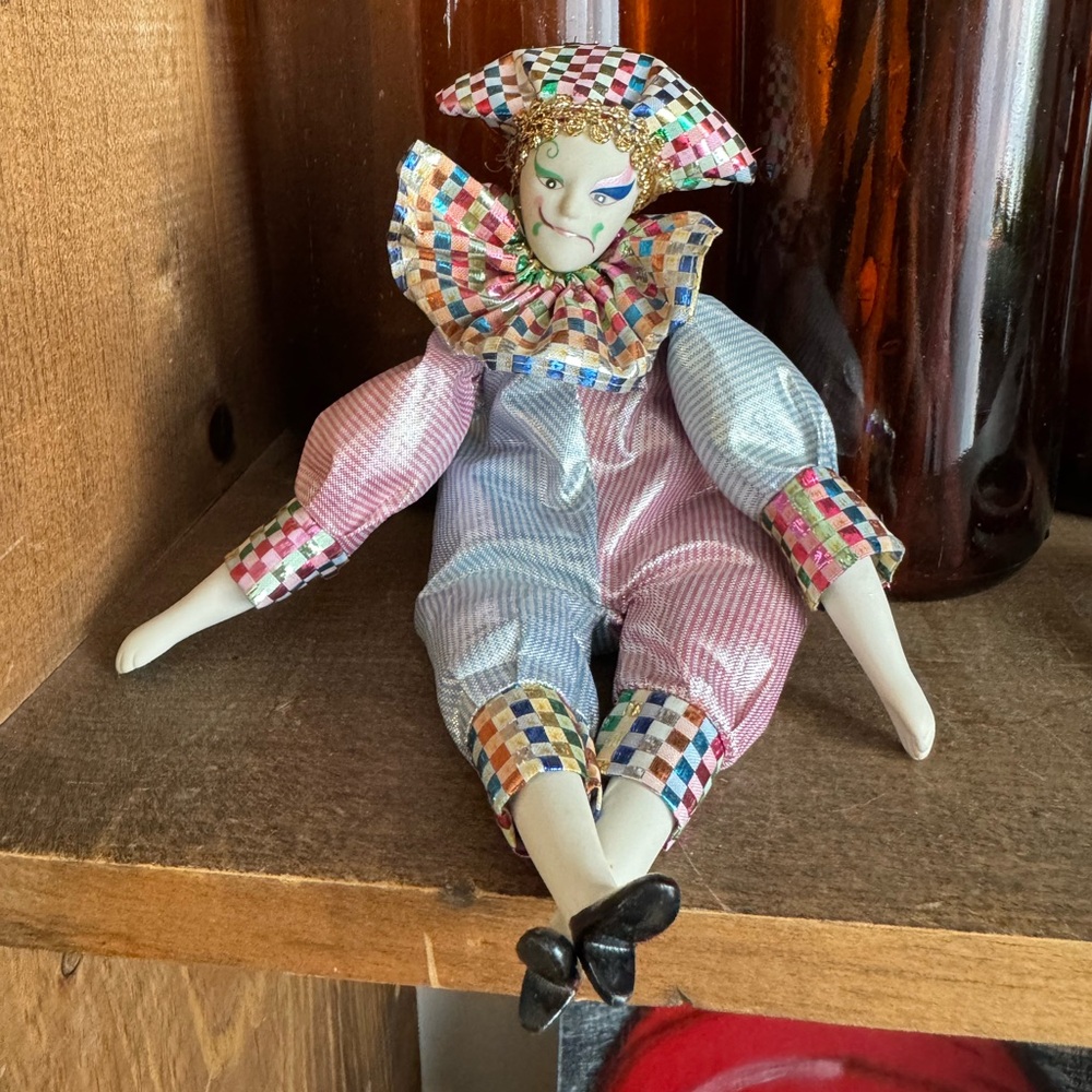 Multicolored Porcelain Harlequin Doll